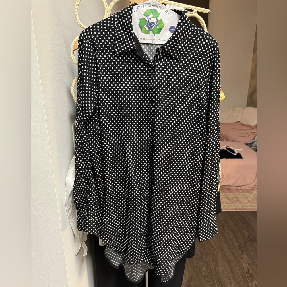 Black polka dot long sleeve baggy button down shirt
